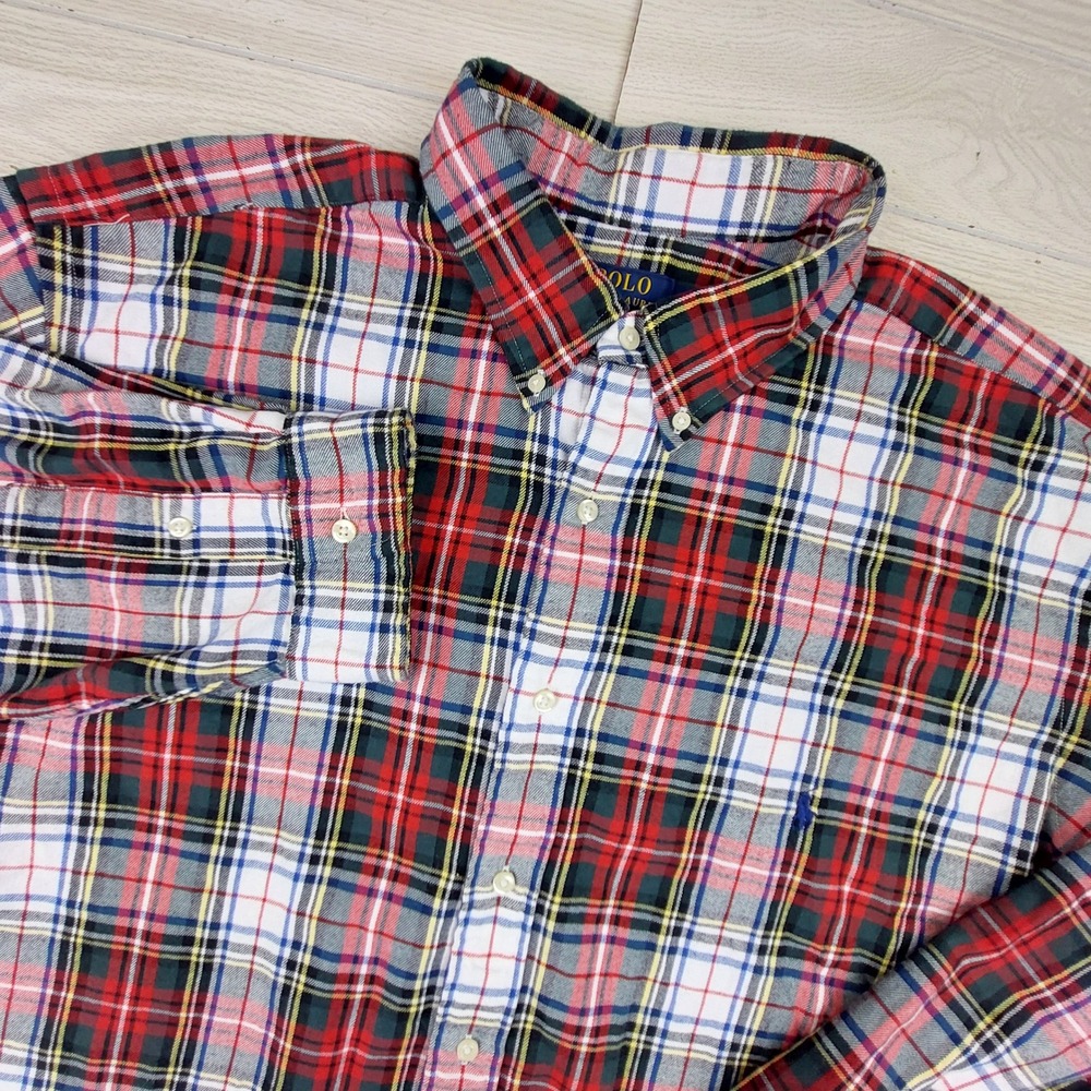 Polo Ralph Lauren Button Down Shirt Mens 3XB Red Plaid Performance Long Sleeve